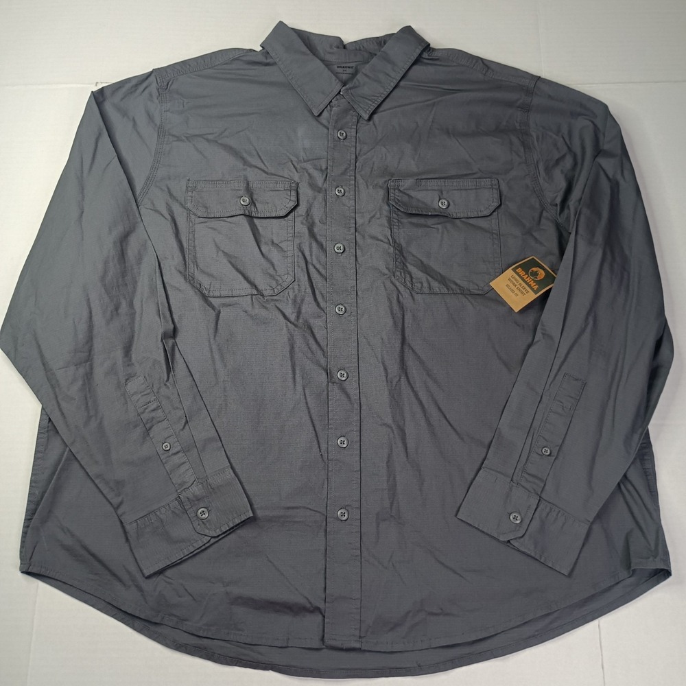 NEW‎ Brahma Button Up Work Shirt Men's Size 2XL XXL Gray LS Relaxed Fit